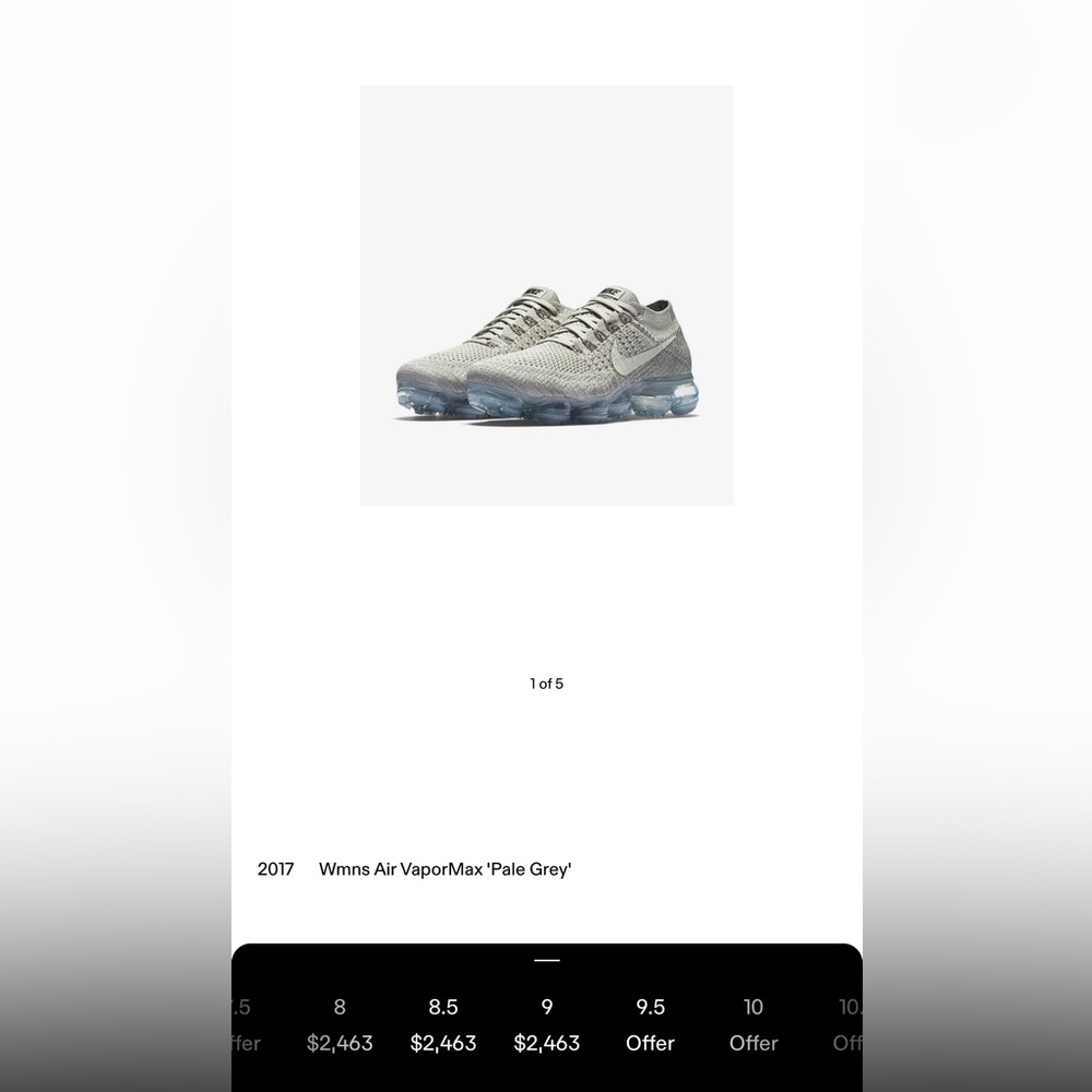 Women’s air vapor max pale grey size 9